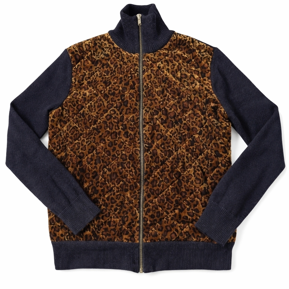 Lauren Ralph Lauren Leopard Quilted‎ Zip Jacket Wool Blend Size Medium